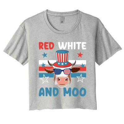 4th Of July Design Moorica Highland Cow Usa Patriotic Cow Gift Women's Crop Top Tee