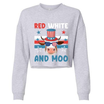 4th Of July Design Moorica Highland Cow Usa Patriotic Cow Gift Cropped Pullover Crew