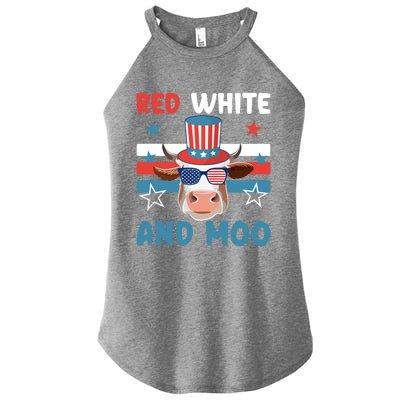 4th Of July Design Moorica Highland Cow Usa Patriotic Cow Gift Women's Perfect Tri Rocker Tank