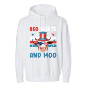 4th Of July Design Moorica Highland Cow Usa Patriotic Cow Gift Garment-Dyed Fleece Hoodie