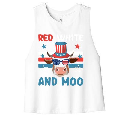 4th Of July Design Moorica Highland Cow Usa Patriotic Cow Gift Women's Racerback Cropped Tank