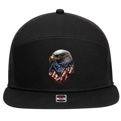 4th Of July Bald Eagle American US Flag Country 4th Of July 7 Panel Mesh Trucker Snapback Hat