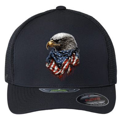 4th Of July Bald Eagle American US Flag Country 4th Of July Flexfit Unipanel Trucker Cap