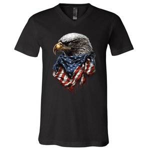 4th Of July Bald Eagle American US Flag Country 4th Of July V-Neck T-Shirt