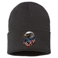 4th Of July Bald Eagle American US Flag Country 4th Of July Sustainable Knit Beanie