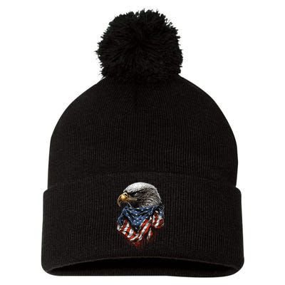 4th Of July Bald Eagle American US Flag Country 4th Of July Pom Pom 12in Knit Beanie