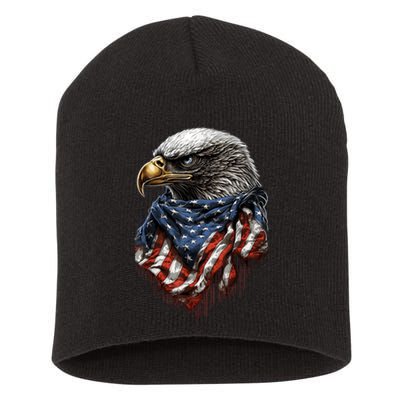 4th Of July Bald Eagle American US Flag Country 4th Of July Short Acrylic Beanie