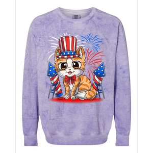 4th Of July Patriotic Cat Funny American Flag Meowica Cute Colorblast Crewneck Sweatshirt