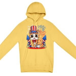 4th Of July Patriotic Cat Funny American Flag Meowica Cute Premium Pullover Hoodie