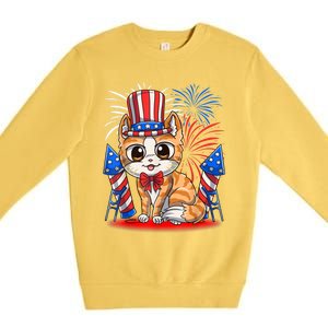 4th Of July Patriotic Cat Funny American Flag Meowica Cute Premium Crewneck Sweatshirt