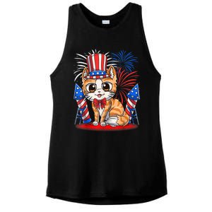 4th Of July Patriotic Cat Funny American Flag Meowica Cute Ladies PosiCharge Tri-Blend Wicking Tank