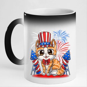 4th Of July Patriotic Cat Funny American Flag Meowica Cute 11oz Black Color Changing Mug