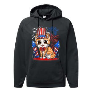 4th Of July Patriotic Cat Funny American Flag Meowica Cute Performance Fleece Hoodie