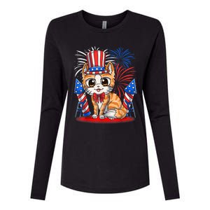 4th Of July Patriotic Cat Funny American Flag Meowica Cute Womens Cotton Relaxed Long Sleeve T-Shirt