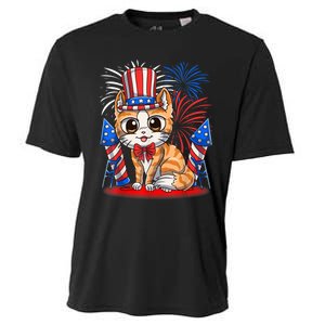 4th Of July Patriotic Cat Funny American Flag Meowica Cute Cooling Performance Crew T-Shirt