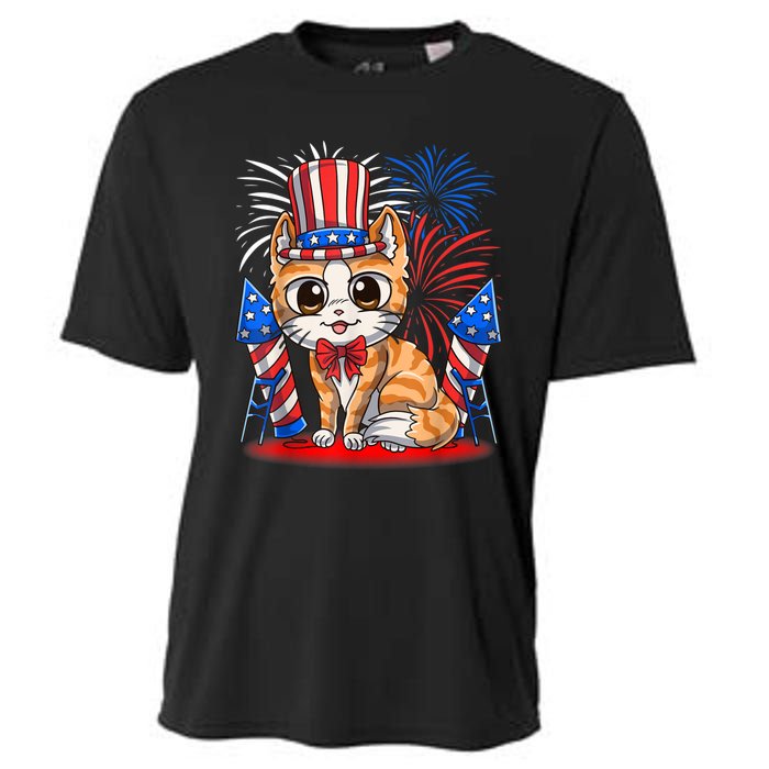 4th Of July Patriotic Cat Funny American Flag Meowica Cute Cooling Performance Crew T-Shirt