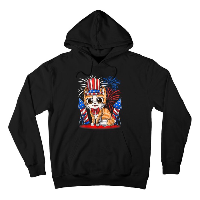 4th Of July Patriotic Cat Funny American Flag Meowica Cute Hoodie