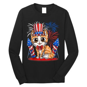 4th Of July Patriotic Cat Funny American Flag Meowica Cute Long Sleeve Shirt