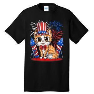 4th Of July Patriotic Cat Funny American Flag Meowica Cute Tall T-Shirt