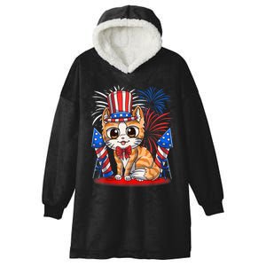 4th Of July Patriotic Cat Funny American Flag Meowica Cute Hooded Wearable Blanket