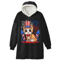 4th Of July Patriotic Cat Funny American Flag Meowica Cute Hooded Wearable Blanket