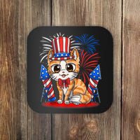 4th Of July Patriotic Cat Funny American Flag Meowica Cute Coaster