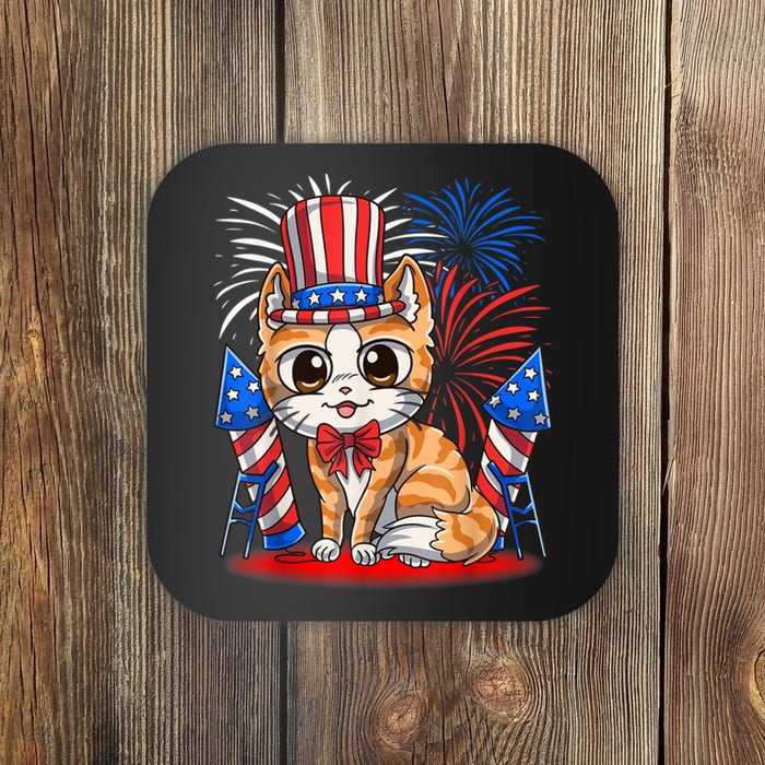 4th Of July Patriotic Cat Funny American Flag Meowica Cute Coaster