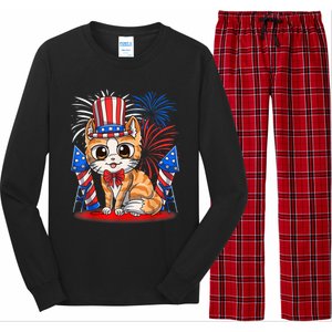 4th Of July Patriotic Cat Funny American Flag Meowica Cute Long Sleeve Pajama Set