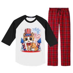 4th Of July Patriotic Cat Funny American Flag Meowica Cute Raglan Sleeve Pajama Set