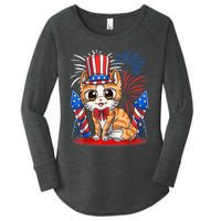 4th Of July Patriotic Cat Funny American Flag Meowica Cute Women's Perfect Tri Tunic Long Sleeve Shirt