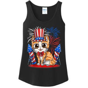 4th Of July Patriotic Cat Funny American Flag Meowica Cute Ladies Essential Tank