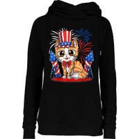 4th Of July Patriotic Cat Funny American Flag Meowica Cute Womens Funnel Neck Pullover Hood