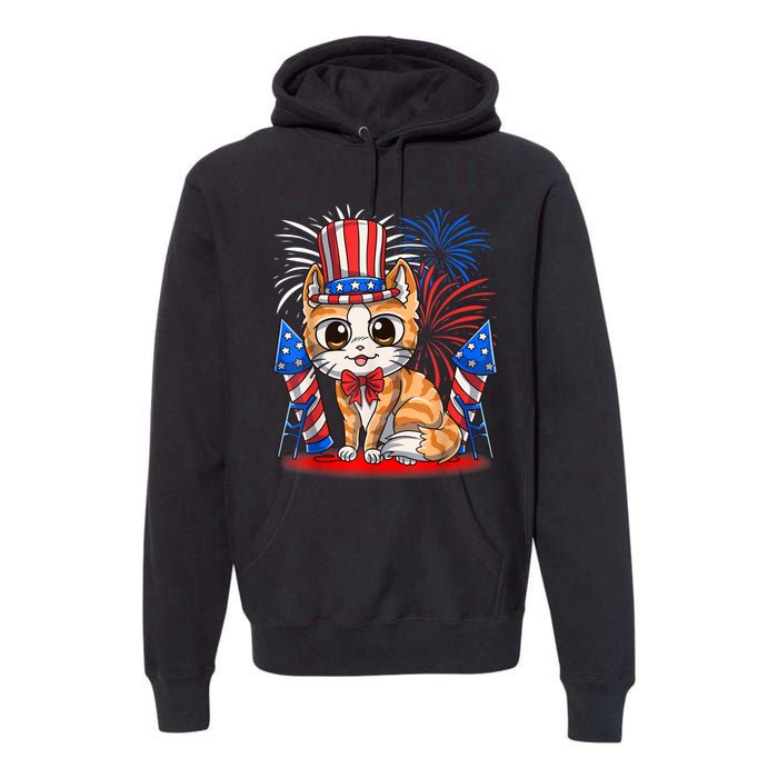 4th Of July Patriotic Cat Funny American Flag Meowica Cute Premium Hoodie