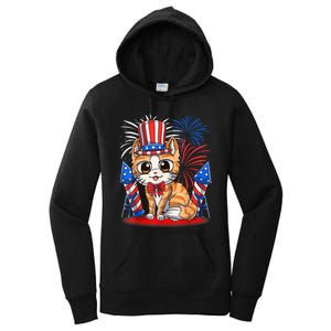 4th Of July Patriotic Cat Funny American Flag Meowica Cute Women's Pullover Hoodie