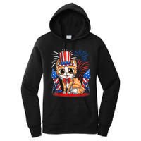 4th Of July Patriotic Cat Funny American Flag Meowica Cute Women's Pullover Hoodie