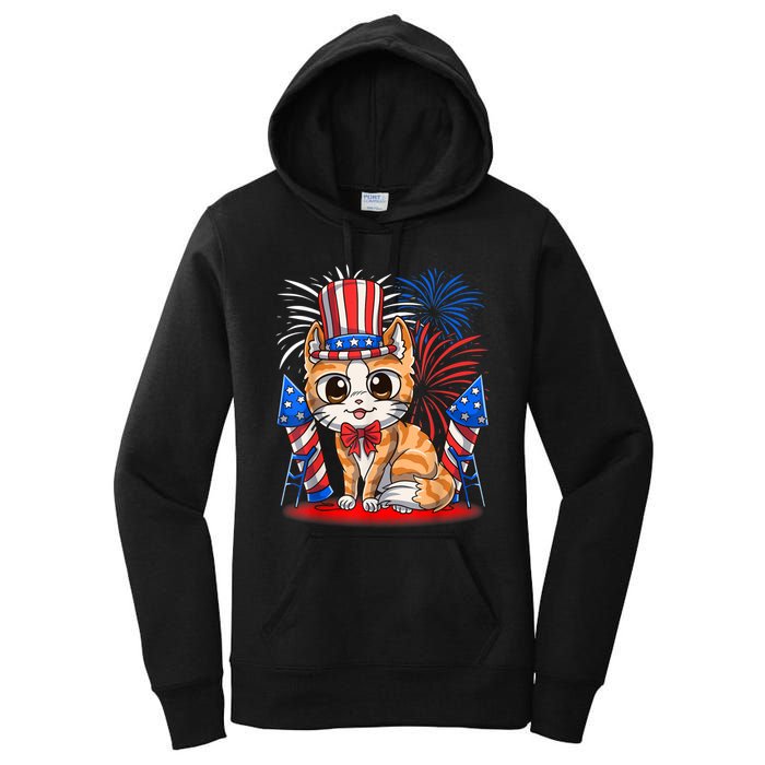 4th Of July Patriotic Cat Funny American Flag Meowica Cute Women's Pullover Hoodie