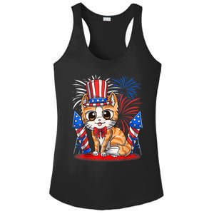 4th Of July Patriotic Cat Funny American Flag Meowica Cute Ladies PosiCharge Competitor Racerback Tank