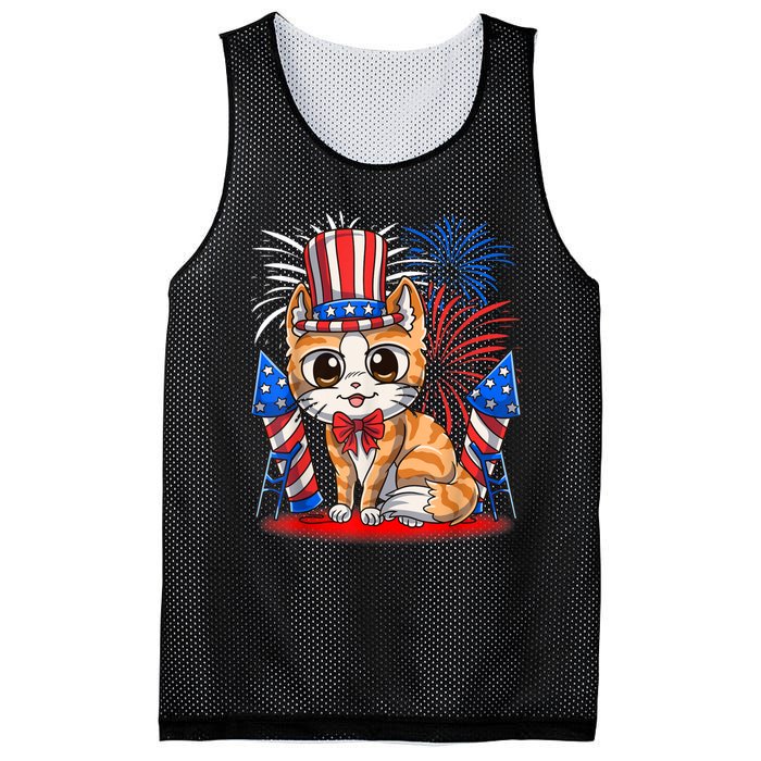 4th Of July Patriotic Cat Funny American Flag Meowica Cute Mesh Reversible Basketball Jersey Tank