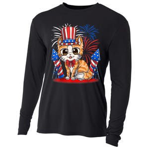 4th Of July Patriotic Cat Funny American Flag Meowica Cute Cooling Performance Long Sleeve Crew