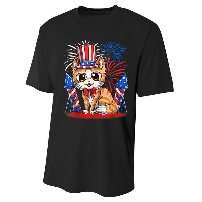 4th Of July Patriotic Cat Funny American Flag Meowica Cute Performance Sprint T-Shirt