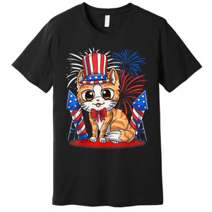 4th Of July Patriotic Cat Funny American Flag Meowica Cute Premium T-Shirt