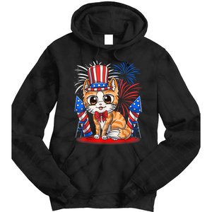 4th Of July Patriotic Cat Funny American Flag Meowica Cute Tie Dye Hoodie