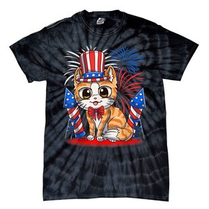 4th Of July Patriotic Cat Funny American Flag Meowica Cute Tie-Dye T-Shirt