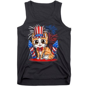 4th Of July Patriotic Cat Funny American Flag Meowica Cute Tank Top