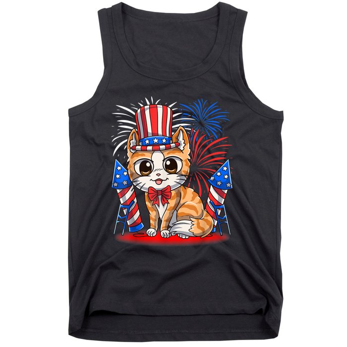 4th Of July Patriotic Cat Funny American Flag Meowica Cute Tank Top