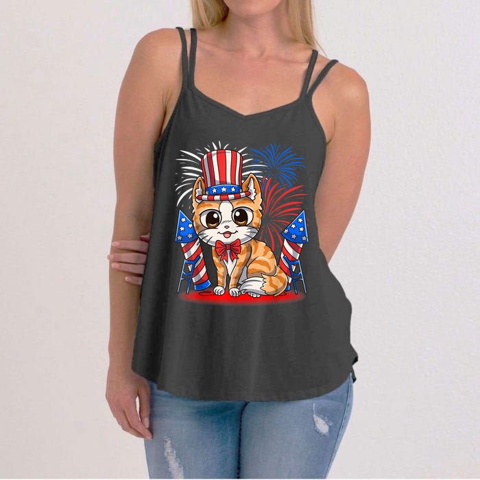 4th Of July Patriotic Cat Funny American Flag Meowica Cute Women's Strappy Tank