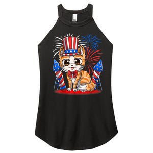 4th Of July Patriotic Cat Funny American Flag Meowica Cute Women's Perfect Tri Rocker Tank