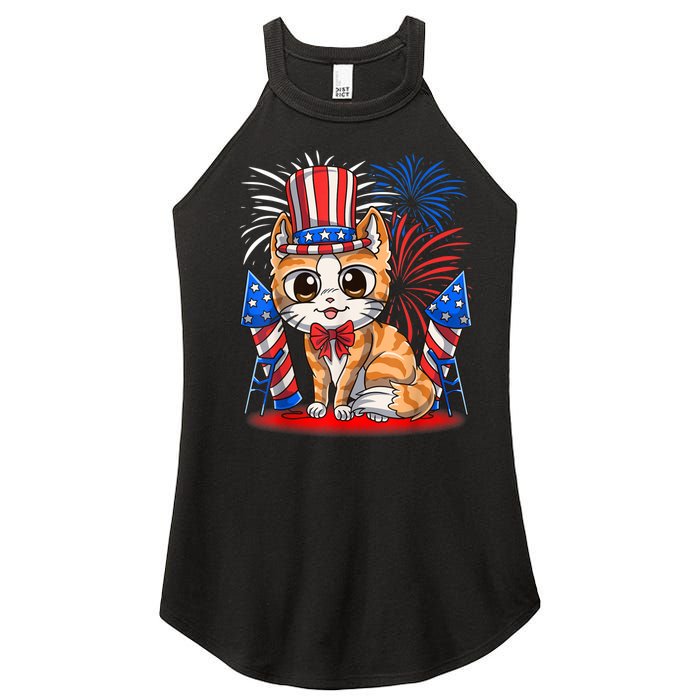 4th Of July Patriotic Cat Funny American Flag Meowica Cute Women's Perfect Tri Rocker Tank