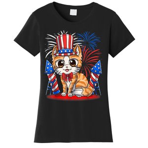 4th Of July Patriotic Cat Funny American Flag Meowica Cute Women's T-Shirt