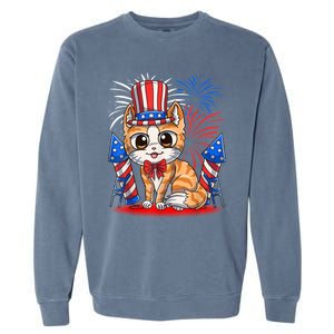 4th Of July Patriotic Cat Funny American Flag Meowica Cute Garment-Dyed Sweatshirt